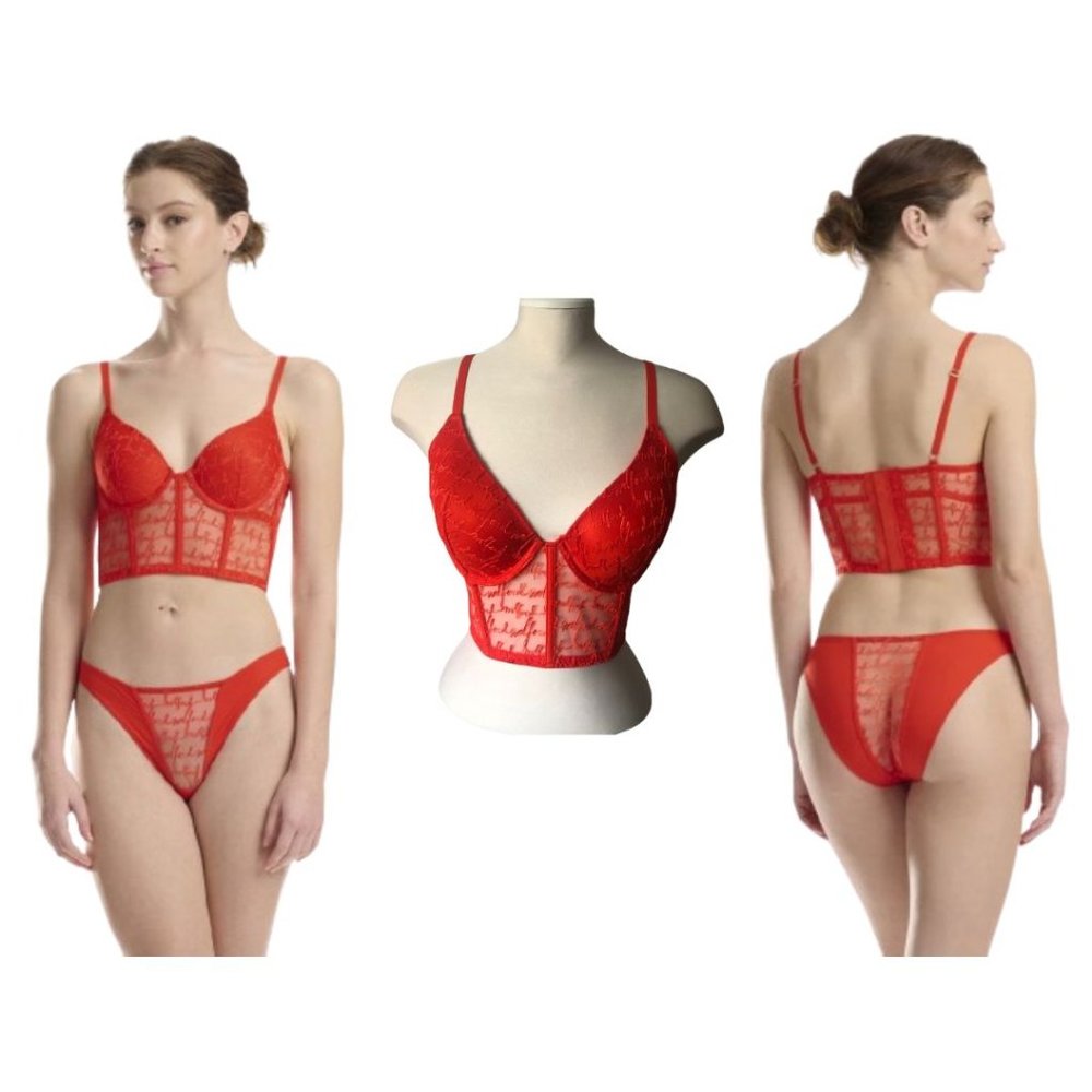 NWT Wolford Logo Obsessed Bustier Crop Top in Red Glow Size 34D